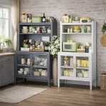 MULTIFUNCTIONAL KITCHEN STORAGE CABINET WITH WHEELS AND MICROWAVE SHELF - 80CM x 42CM x 155CM