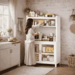 MULTIFUNCTIONAL KITCHEN STORAGE CABINET WITH WHEELS AND MICROWAVE SHELF - 80CM x 42CM x 155CM - Image 4