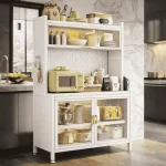 MULTIFUNCTIONAL KITCHEN STORAGE CABINET WITH WHEELS AND MICROWAVE SHELF - 80CM x 42CM x 155CM - Image 5