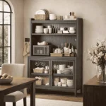MULTIFUNCTIONAL KITCHEN STORAGE CABINET WITH WHEELS AND MICROWAVE SHELF - 80CM x 42CM x 155CM - Image 6