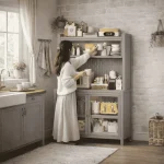 MULTIFUNCTIONAL KITCHEN STORAGE CABINET WITH WHEELS AND MICROWAVE SHELF - 80CM x 42CM x 155CM - Image 9