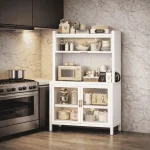 MULTIFUNCTIONAL KITCHEN STORAGE CABINET WITH WHEELS AND MICROWAVE SHELF - 80CM x 42CM x 155CM - Image 8