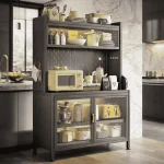 MULTIFUNCTIONAL KITCHEN STORAGE CABINET WITH WHEELS AND MICROWAVE SHELF - 80CM x 42CM x 155CM - Image 10