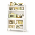 MULTIFUNCTIONAL KITCHEN STORAGE CABINET WITH WHEELS AND MICROWAVE SHELF - 80CM x 42CM x 155CM - Image 11