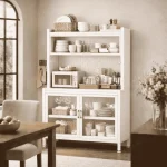 MULTIFUNCTIONAL KITCHEN STORAGE CABINET WITH WHEELS AND MICROWAVE SHELF - 80CM x 42CM x 155CM - Image 12