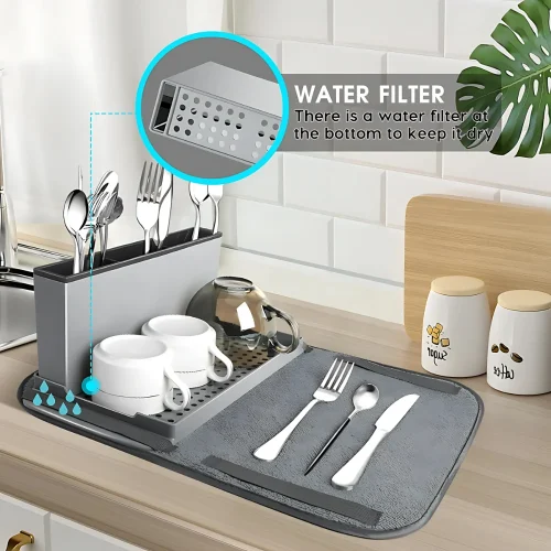 dish drying rack with water filter in Sri Lanka, kitchen cutlery holder Sri Lanka, utensil organizer Sri Lanka, countertop dish drying mat Sri Lanka, kitchen storage rack Sri Lanka, cup storage tray Sri Lanka, non slip drying mat Sri Lanka