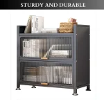 black storage cabinet in Sri Lanka, black metal bookshelf, 2 layer cabinet with acrylic doors, modern cabinet in Colombo, display rack for office, book storage shelf in Sri Lanka, racks.lk black cabinet