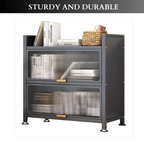 black storage cabinet in Sri Lanka, black metal bookshelf, 2 layer cabinet with acrylic doors, modern cabinet in Colombo, display rack for office, book storage shelf in Sri Lanka, racks.lk black cabinet