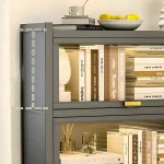 black storage cabinet in Sri Lanka, black metal bookshelf, 2 layer cabinet with acrylic doors, modern cabinet in Colombo, display rack for office, book storage shelf in Sri Lanka, racks.lk black cabinet