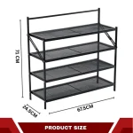 4-TIER FOLDABLE METAL MESH SHOE RACK – 67.5CM X 24.5CM X 71CM – BLACK FINISH – HEAVY DUTY CARBON STEEL SHOE STORAGE STAND FOR HOME & ENTRYWAY - Image 2