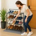 4-TIER FOLDABLE METAL MESH SHOE RACK – 67.5CM X 24.5CM X 71CM – BLACK FINISH – HEAVY DUTY CARBON STEEL SHOE STORAGE STAND FOR HOME & ENTRYWAY - Image 4