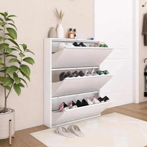 WALL MOUNTED STEEL SHOE RACK , 3 TIER SHOE ORGANIZER FOR ENTRYWAY AND BEDROOM