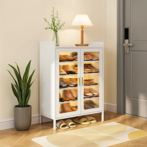 2-Door White Shoe Cabinet – 6-Tier Heavy Duty Metal Storage