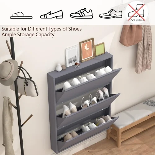 STEEL SHOE CABINET, 3 FLIP DOOR SHOE ORGANIZER FOR ENTRYWAY & BEDROOM - Image 4