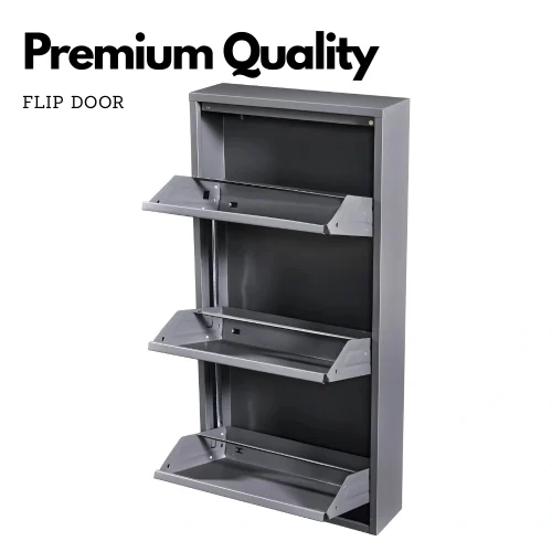 STEEL SHOE CABINET, 3 FLIP DOOR SHOE ORGANIZER FOR ENTRYWAY & BEDROOM - Image 3