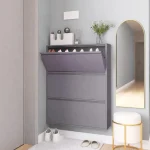 STEEL SHOE CABINET, 3 FLIP DOOR SHOE ORGANIZER FOR ENTRYWAY & BEDROOM