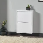 MODERN 2-LAYER STEEL SHOE STORAGE CABINET, SLIM SHOE ORGANIZER, WALL-MOUNTED OR FREESTANDING FOR ENTRYWAY & HALLWAY - Image 5