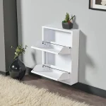 MODERN 2-LAYER STEEL SHOE STORAGE CABINET, SLIM SHOE ORGANIZER, WALL-MOUNTED OR FREESTANDING FOR ENTRYWAY & HALLWAY - Image 4