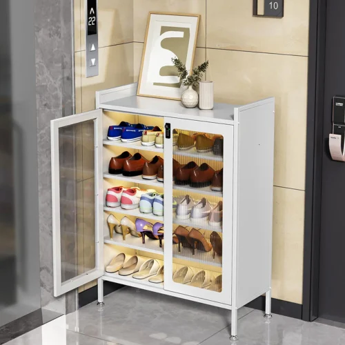 2-Door White Shoe Cabinet – 6-Tier Heavy Duty Metal Storage | White Carbon Steel | Easy Assembly - Image 3