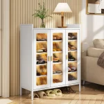 3-DOOR METAL SHOE CABINET – 6-LAYER SHOE STORAGE ORGANIZER | HEAVY-DUTY CARBON STEEL | ADJUSTABLE SHELF