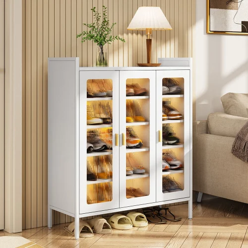 3-DOOR METAL SHOE CABINET – 6-LAYER SHOE STORAGE ORGANIZER | HEAVY-DUTY CARBON STEEL | ADJUSTABLE SHELF