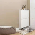 MODERN 2-LAYER STEEL SHOE STORAGE CABINET, SLIM SHOE ORGANIZER, WALL-MOUNTED OR FREESTANDING FOR ENTRYWAY & HALLWAY - Image 3