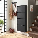 4-LAYER FLIP DRAWER SHOE CABINET, METAL NORDIC SHOE RACK ORGANIZER, WALL-MOUNTED OR FREESTANDING SLIM STORAGE FOR ENTRYWAY, HALLWAY & BEDROOM - Image 4