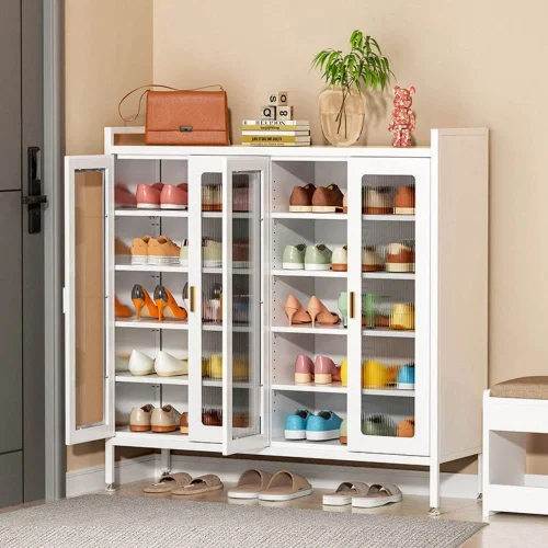STEEL SHOE CABINET ORGANIZER WITH 4 DOOR AND 6 SPACIOUS LAYERS - ADJUSTABLE SHELVES - HIGHLY DURABLE