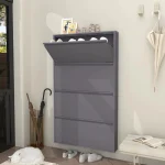 4-LAYER FLIP DRAWER SHOE CABINET, METAL NORDIC SHOE RACK ORGANIZER, WALL-MOUNTED OR FREESTANDING SLIM STORAGE FOR ENTRYWAY, HALLWAY & BEDROOM - Image 5