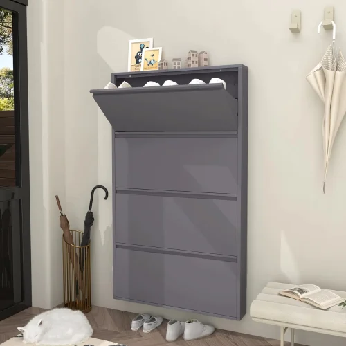 4-LAYER FLIP DRAWER SHOE CABINET, METAL NORDIC SHOE RACK ORGANIZER, WALL-MOUNTED OR FREESTANDING SLIM STORAGE FOR ENTRYWAY, HALLWAY & BEDROOM - Image 5