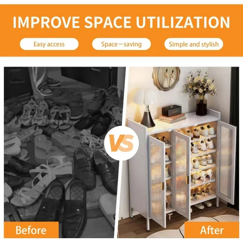 3-DOOR METAL SHOE CABINET – 6-LAYER SHOE STORAGE ORGANIZER | HEAVY-DUTY CARBON STEEL | ADJUSTABLE SHELF - Image 7