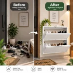 MODERN 2-LAYER STEEL SHOE STORAGE CABINET, SLIM SHOE ORGANIZER, WALL-MOUNTED OR FREESTANDING FOR ENTRYWAY & HALLWAY - Image 6