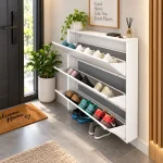 WALL MOUNTED STEEL SHOE RACK , 3 TIER ENTRYWAY SHOE ORGANIZER