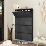 4-LAYER FLIP DRAWER SHOE CABINET, METAL NORDIC SHOE RACK ORGANIZER, WALL-MOUNTED OR FREESTANDING SLIM STORAGE FOR ENTRYWAY, HALLWAY & BEDROOM - Image 6