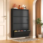 4-LAYER FLIP DRAWER SHOE CABINET, METAL NORDIC SHOE RACK ORGANIZER, WALL-MOUNTED OR FREESTANDING SLIM STORAGE FOR ENTRYWAY, HALLWAY & BEDROOM
