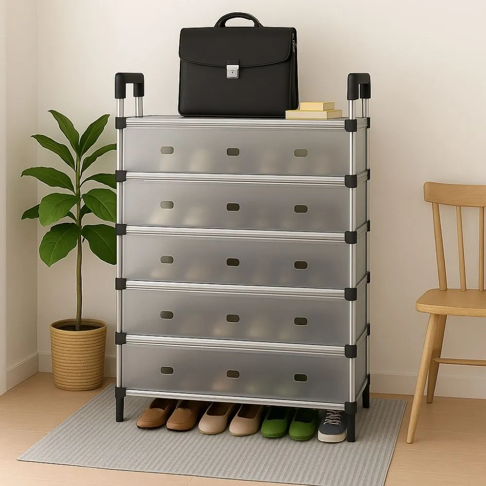 11 6-TIER COVERED SHOE STORAGE CABINET WITH FLIP DOORS - SHOE RACK FOR HOME AND OFFICE - EASY ASSEMBLE - Image 1