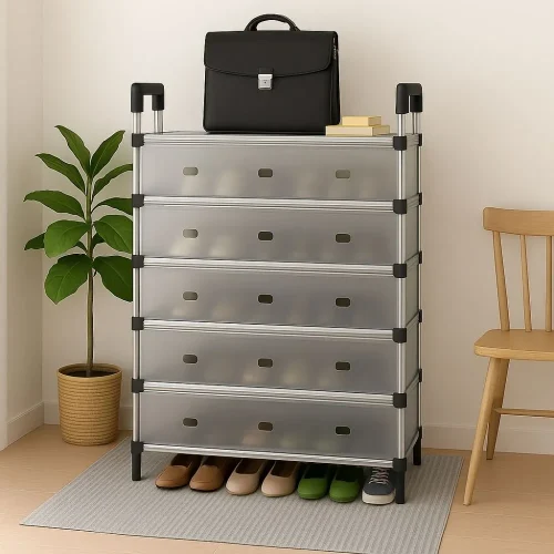 6-TIER COVERED SHOE STORAGE CABINET WITH FLIP DOORS - SHOE RACK FOR HOME AND OFFICE - EASY ASSEMBLE