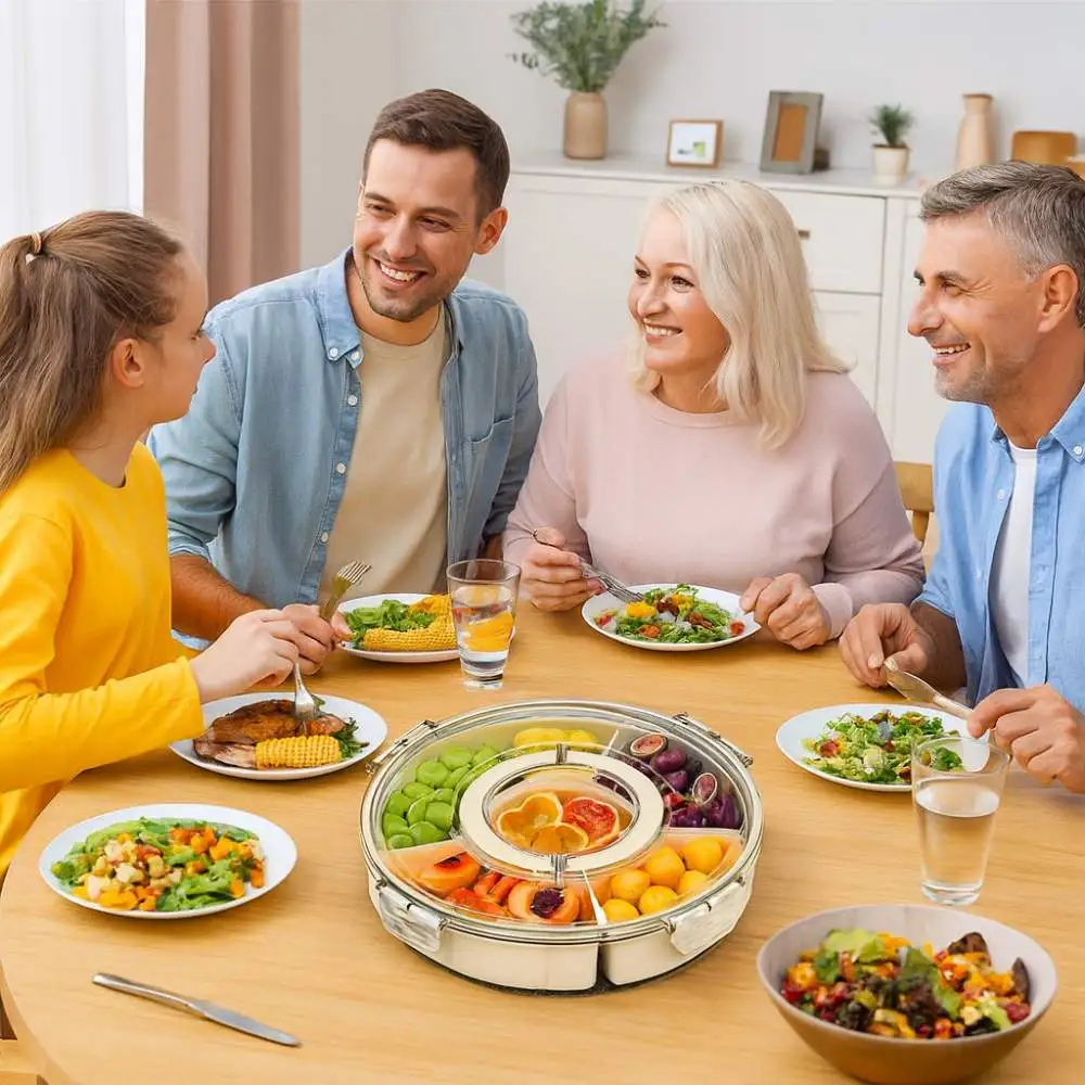 FRIDGE ORganizer DIVIDED SERVING TRAY WITH LID & HANDLE, FRIDGE ORGANIZER, FOOD STORAGE FOR TRAVEL AND KITCHEN - Image 4