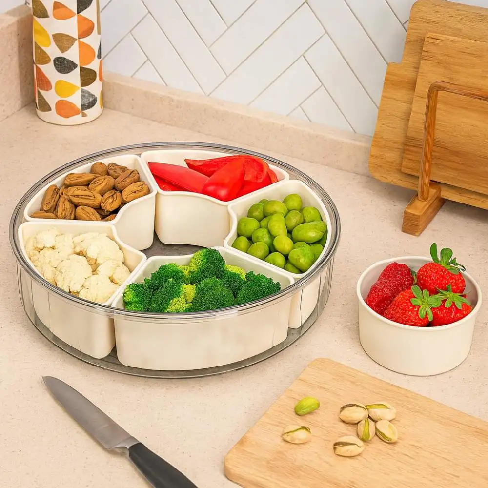 Fridge organizer in sri lanka DIVIDED SERVING TRAY WITH LID & HANDLE, FRIDGE ORGANIZER, FOOD STORAGE FOR TRAVEL AND KITCHEN - Image 3