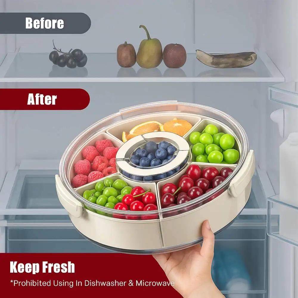 Fruits platter st DIVIDED SERVING TRAY WITH LID & HANDLE, FRIDGE ORGANIZER, FOOD STORAGE FOR TRAVEL AND KITCHEN - Image 6