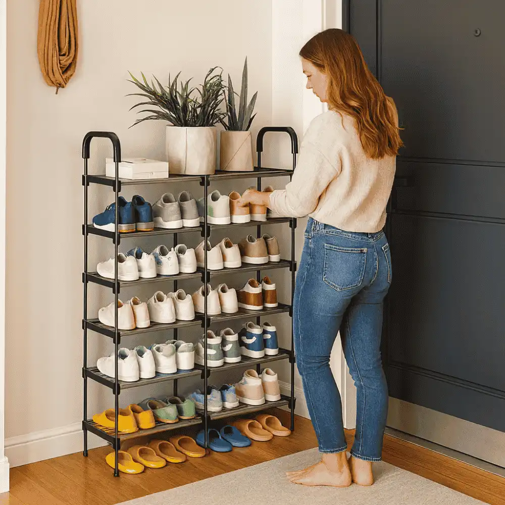 Havy shoe rack in sri lanka DOUBLE SIDED SHOE STORAGE RACK, PORTABLE SHOE ORGANIZER – EASY ASSEMBLY - Image 3