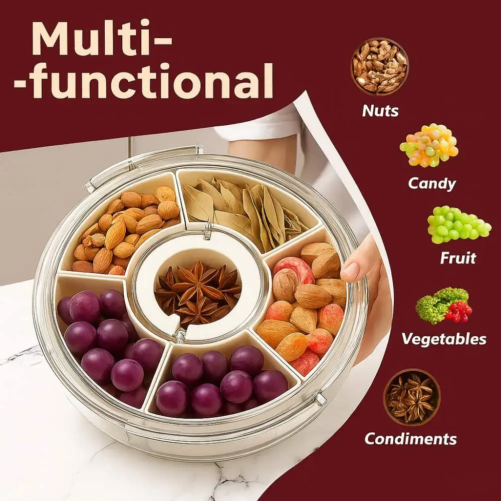 Nuts Storage Organizer DIVIDED SERVING TRAY WITH LID & HANDLE, FRIDGE ORGANIZER, FOOD STORAGE FOR TRAVEL AND KITCHEN - Image 7
