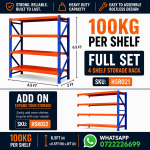 WAREHOUSE STORAGE RACK – 4 TIER COMMERICAL STORAGE RACK- BOLTLESS DESIGN 200CM X 60CM X 200CM