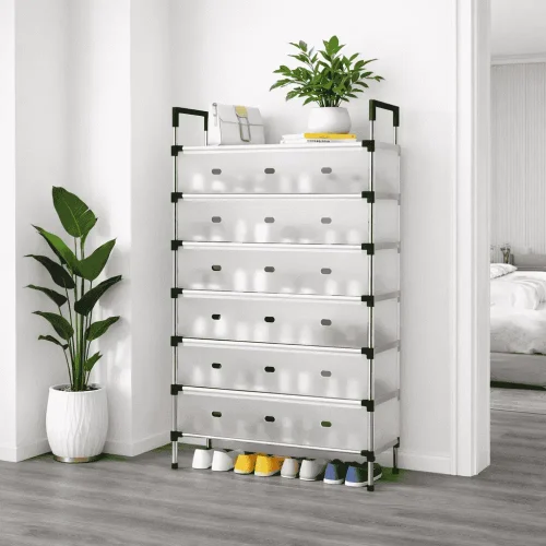 COVERED SHOE RACK FOR HOME AND OFFICE, 7 LAYER SHOE STORAGE CABINET WITH FLIP COVER, EASY ASSEMBLE AND DURABLE