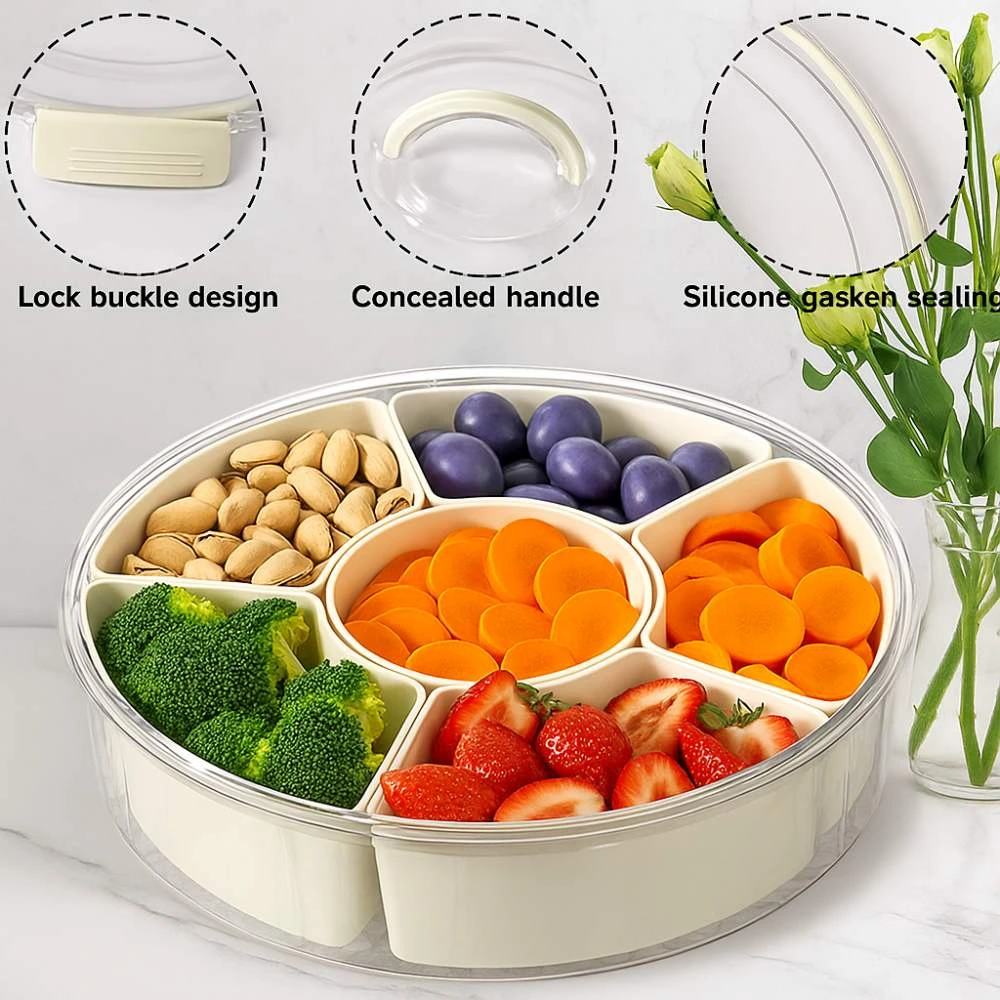 fruit platter basket DIVIDED SERVING TRAY WITH LID & HANDLE, FRIDGE ORGANIZER, FOOD STORAGE FOR TRAVEL AND KITCHEN - Image 5