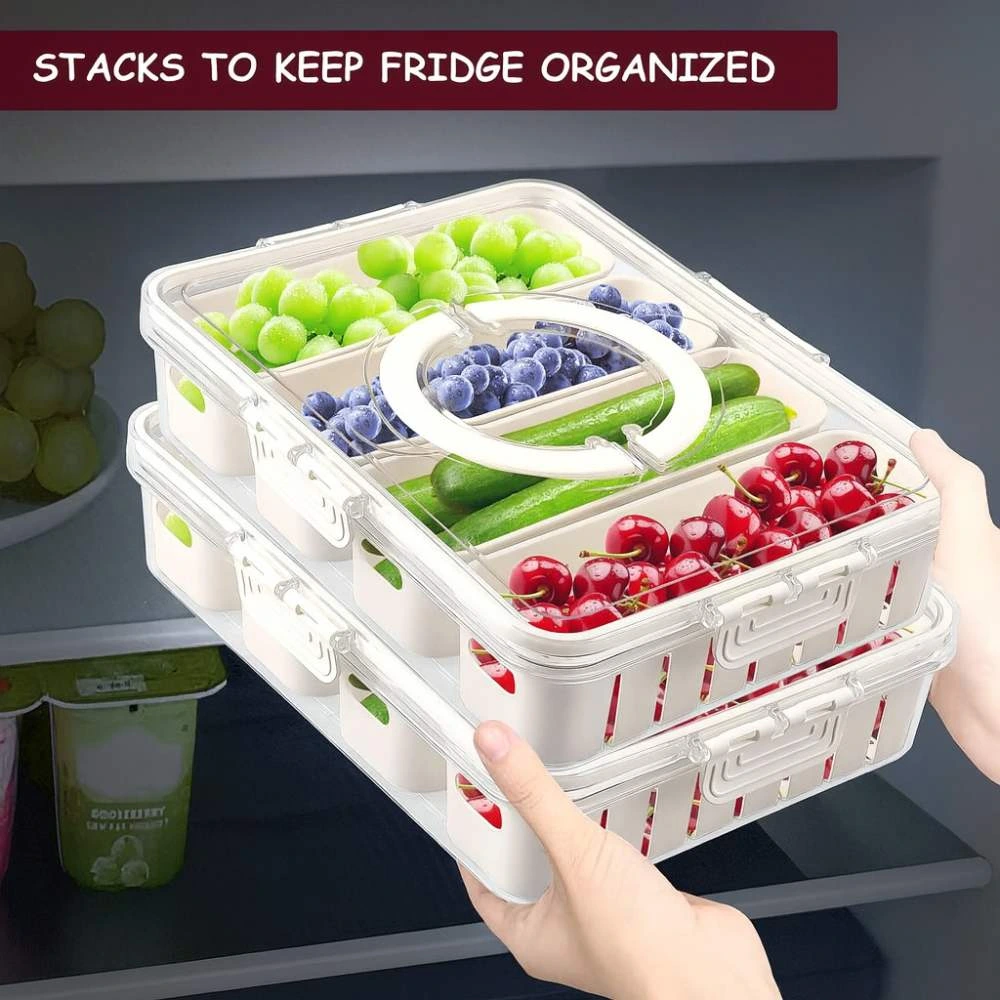 house hold shop in colombo FRIDGE ORGANISER SQUARE SHAPE, 4 COMPARTMENT SNACK ORGANISING BOX, SERVING TRAY - Image 8