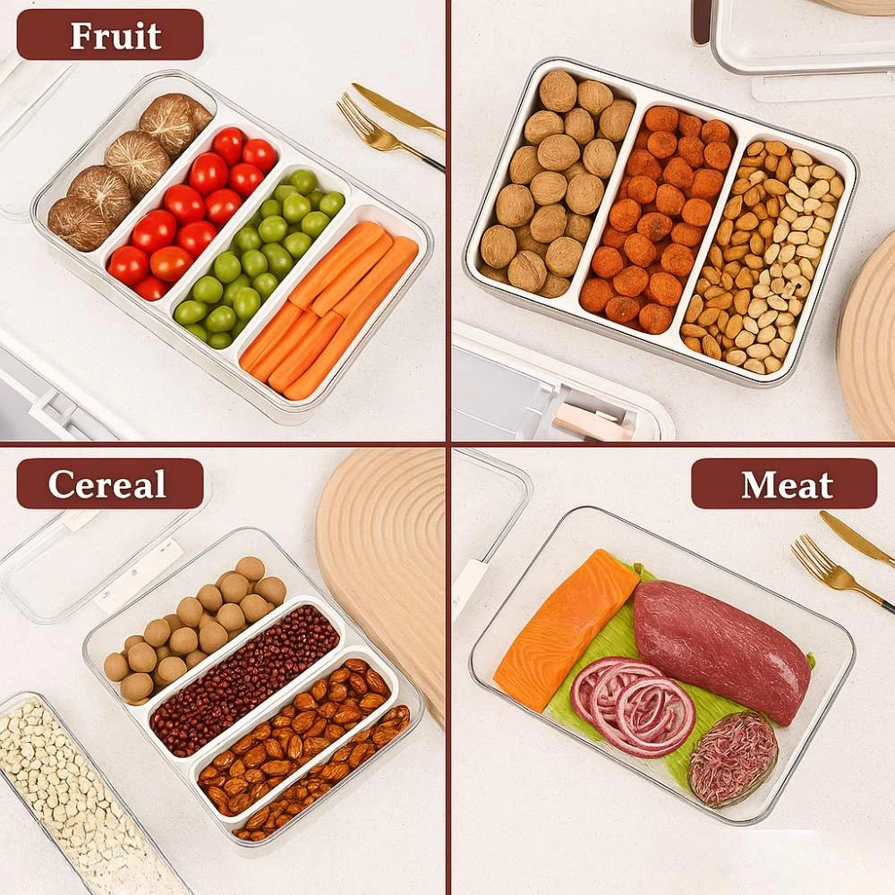 kitchen item shop in colombo FRIDGE ORGANISER SQUARE SHAPE, 4 COMPARTMENT SNACK ORGANISING BOX, SERVING TRAY - Image 3