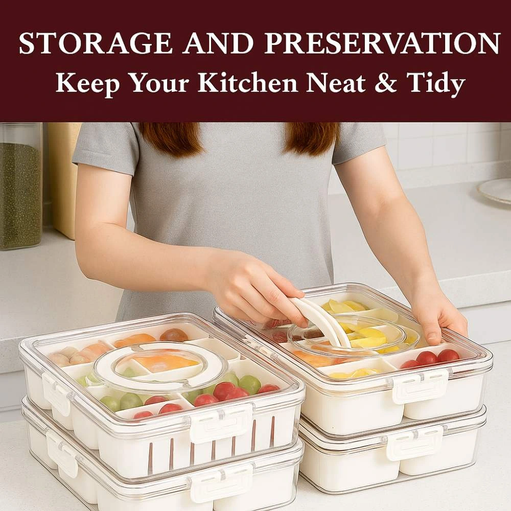 kitchen products in colombo FRIDGE ORGANISER SQUARE SHAPE, 4 COMPARTMENT SNACK ORGANISING BOX, SERVING TRAY - Image 4