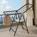 FOLDABLE 2-LAYER STANDING CLOTHES DRYING RACK - PORTABLE & SPACE SAVING CLOTHE HANGING RACK BLACK