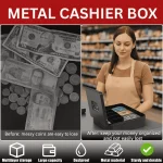 HEAVY DUTY CASH BOX WITH LOCK, PORTABLE MONEY BOX FOR NOTES AND COINS - Image 6